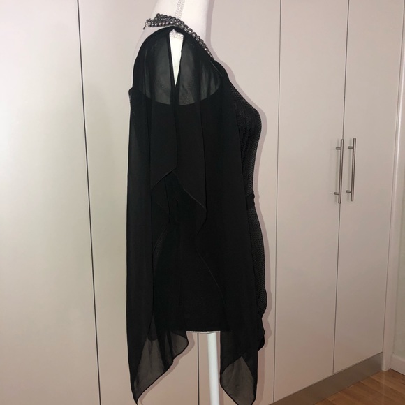 Black Sequence Top with Chiffon Sleeves - Picture 4 of 5